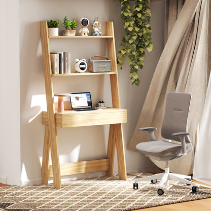 Ladder Shelf Desk, Bookcase With Countertop, Drawer, 2 Shelves, Natural Bookcases at Gallery Canada