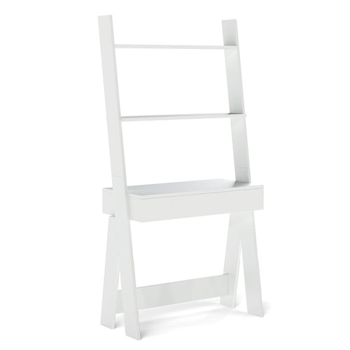 Ladder Shelf Desk With Countertop Drawer, Anti-Toppling Device, Oak