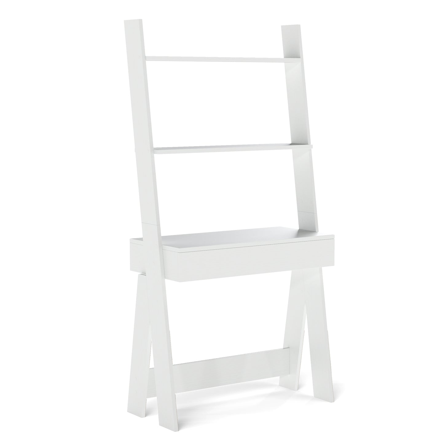 Ladder Shelf Desk with Countertop Drawer and Anti-Toppling Device, Oak Bookcases Oak at Gallery Canada