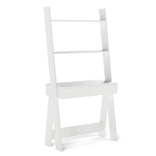 Ladder Shelf Desk with Countertop Drawer and Anti-Toppling Device, Oak