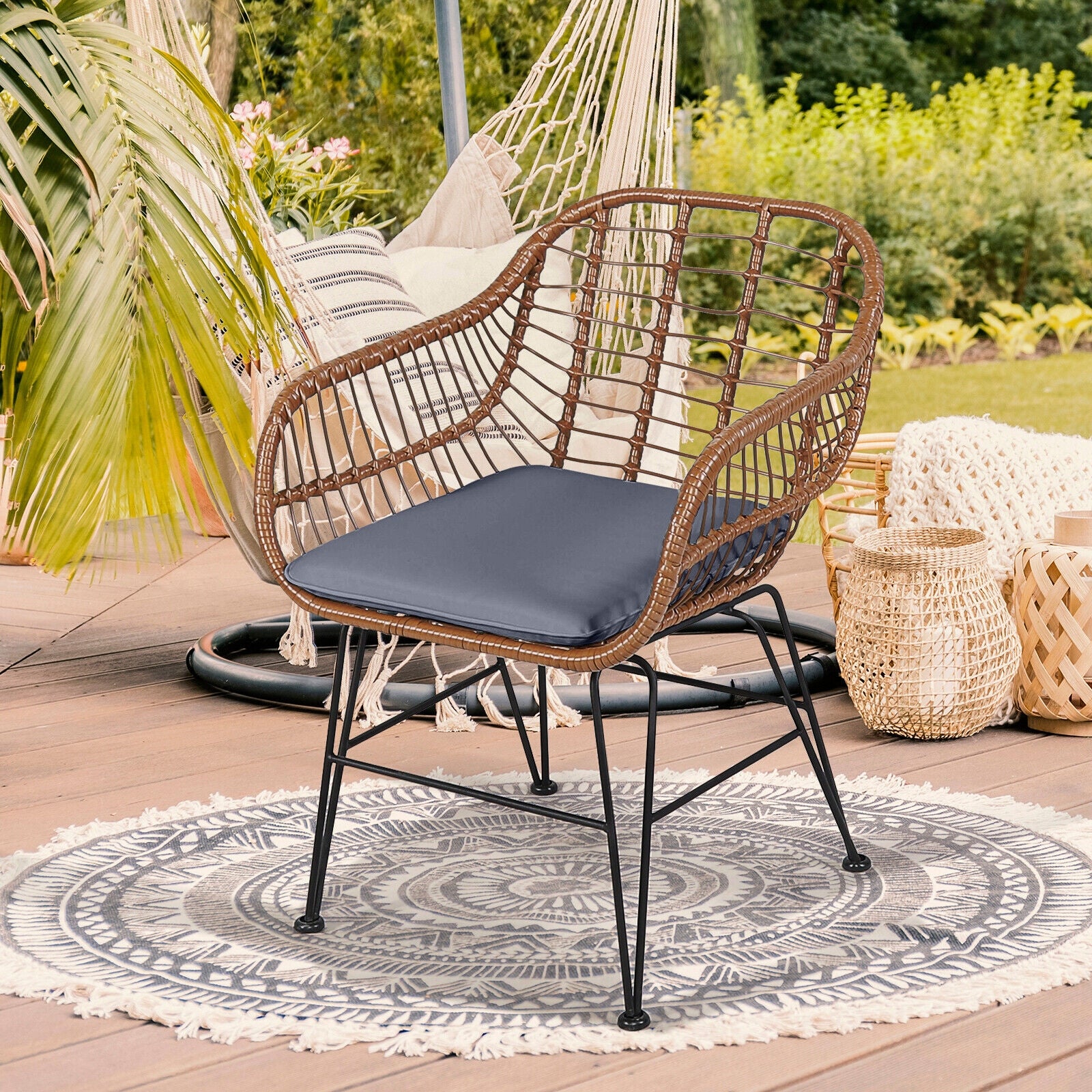 3 Pieces Patio Rattan Bistro Set with Cushion, Gray Patio Conversation Sets at Gallery Canada