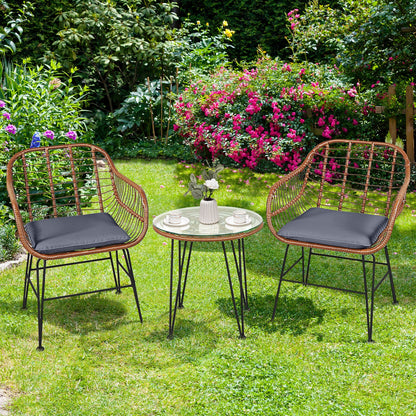 3 Pieces Patio Rattan Bistro Set with Cushion, Gray Patio Conversation Sets at Gallery Canada