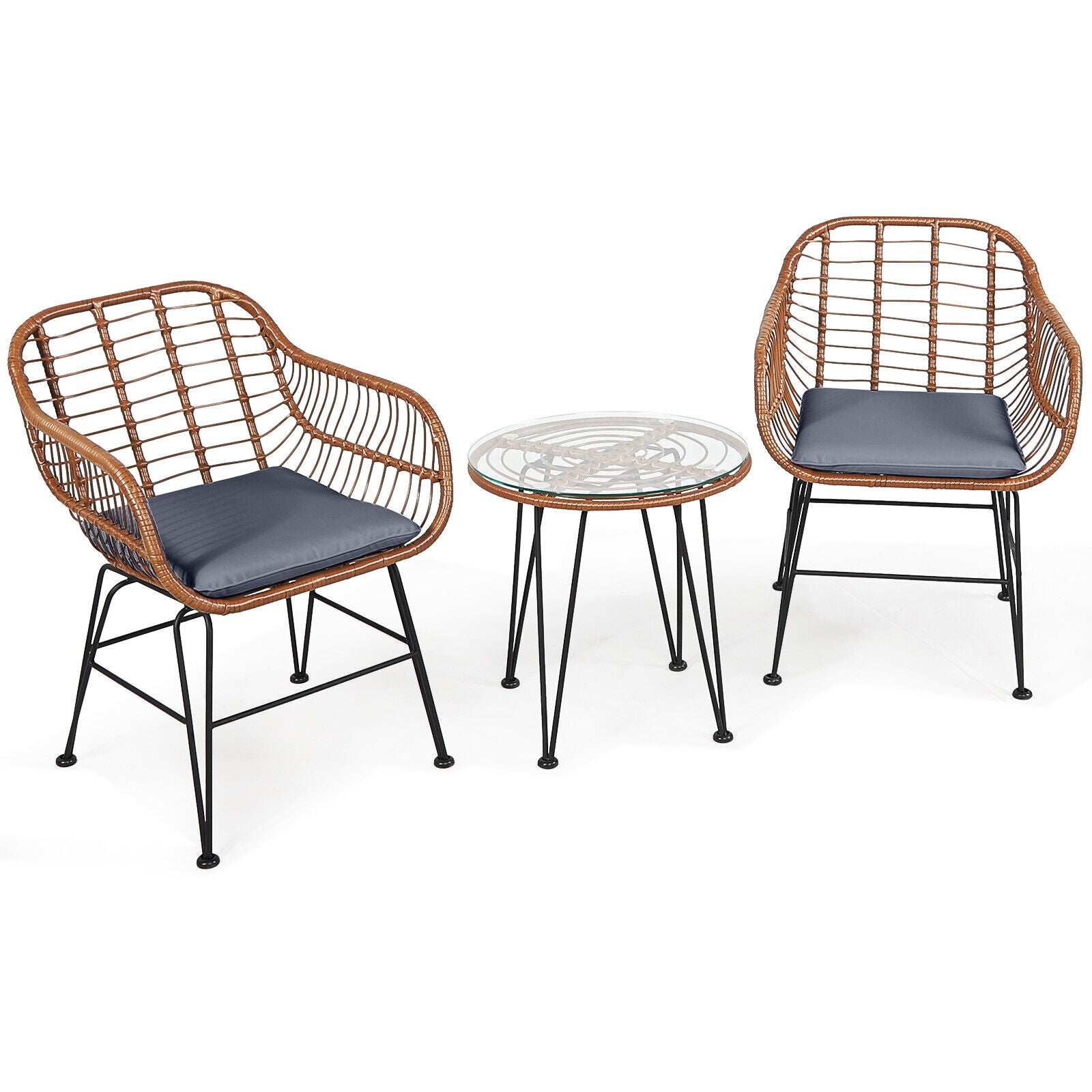 3 Pieces Patio Rattan Bistro Set with Cushion, Gray Patio Conversation Sets at Gallery Canada