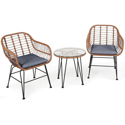 3 Pieces Patio Rattan Bistro Set with Cushion, Gray Patio Conversation Sets at Gallery Canada