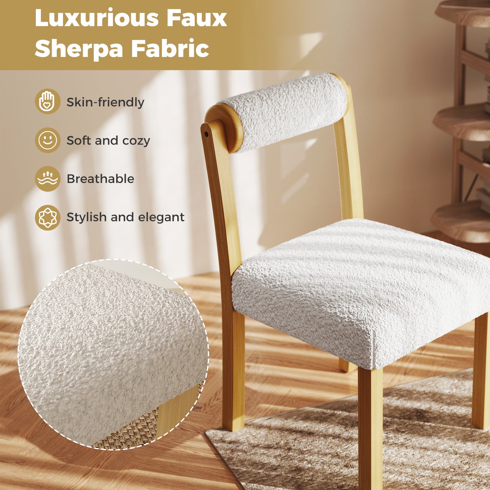 Wooden Dining Chair with Rubber Wood Frame and Cylinder Back Set of 2, White Dining Chairs at Gallery Canada