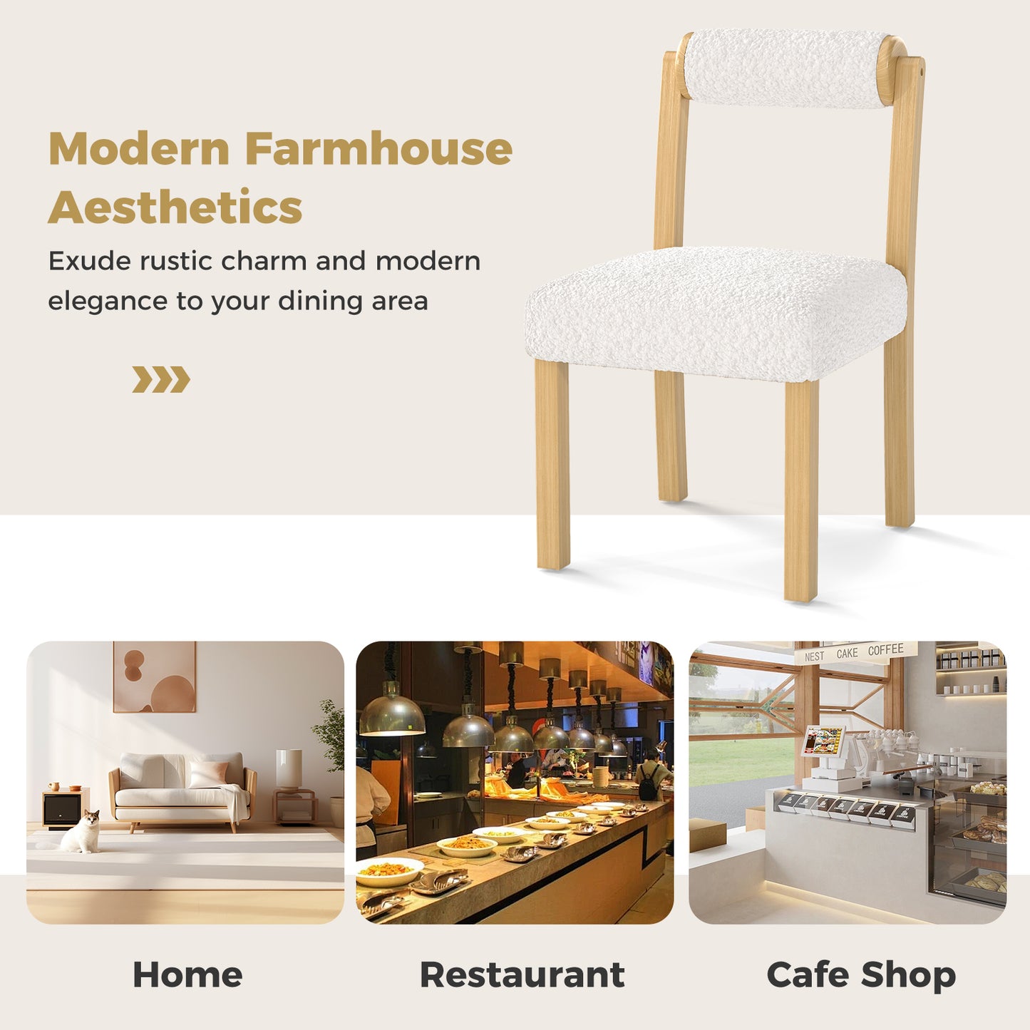 Wooden Dining Chair with Rubber Wood Frame and Cylinder Back Set of 2, White Dining Chairs at Gallery Canada