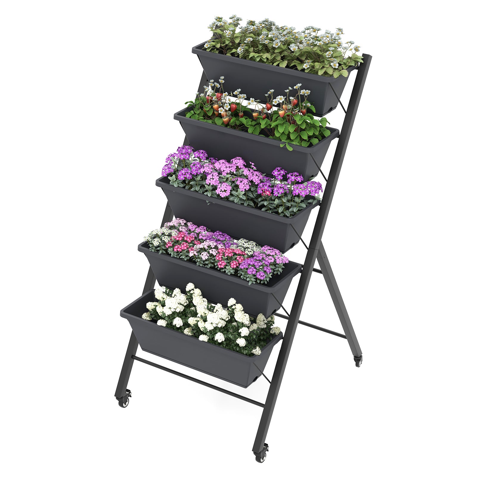 5-Tier Vertical Raised Garden Bed with Wheels and Container Boxes, Black Raised Garden Beds at Gallery Canada