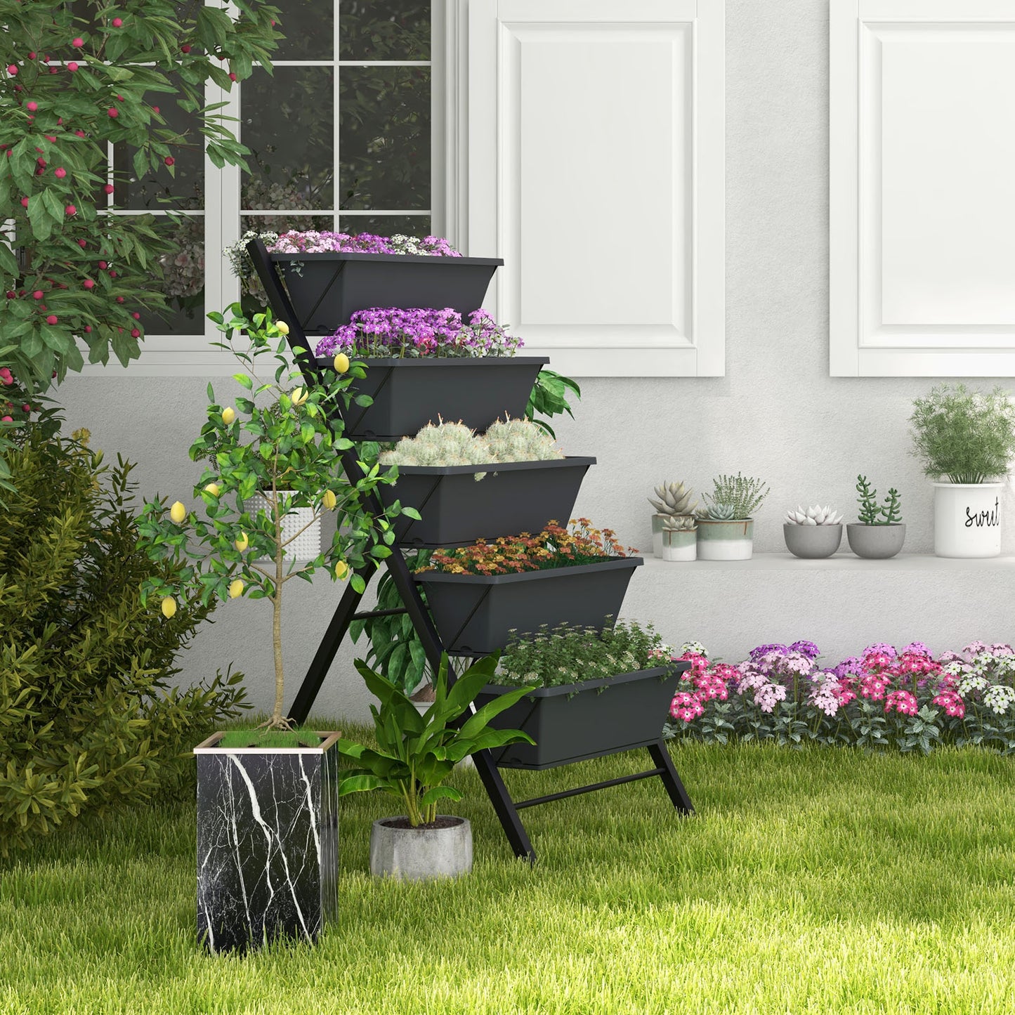 5-Tier Vertical Raised Garden Bed with Wheels and Container Boxes, Black Raised Garden Beds at Gallery Canada