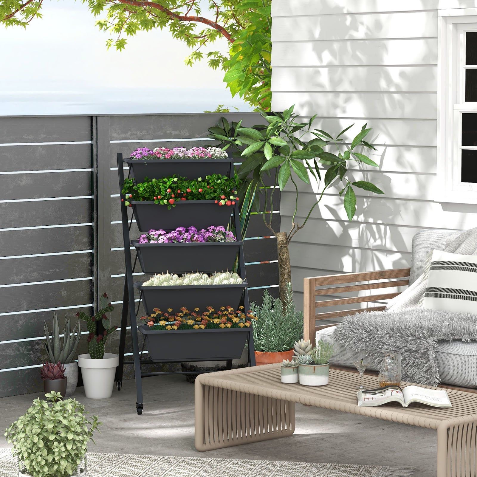 5-Tier Vertical Raised Garden Bed with Wheels and Container Boxes, Black Raised Garden Beds at Gallery Canada