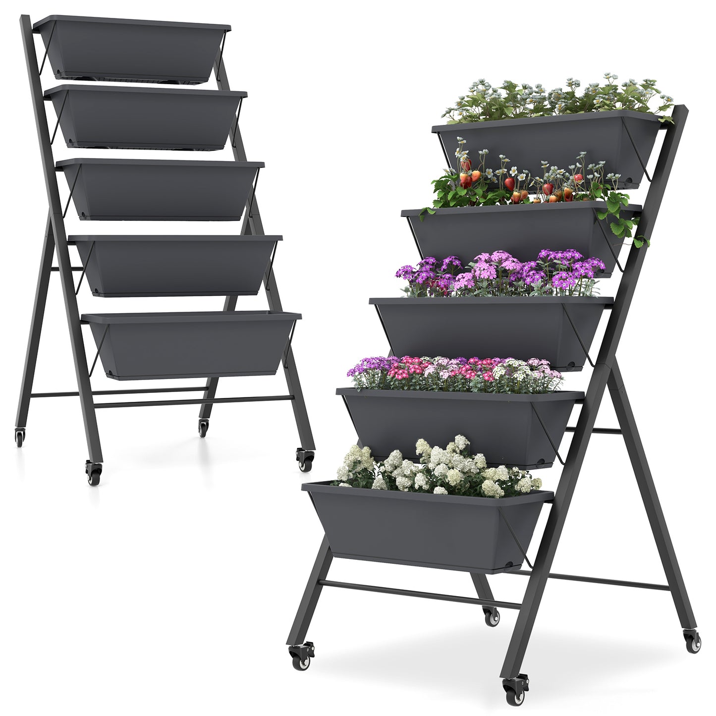 5-Tier Vertical Raised Garden Bed with Wheels and Container Boxes, Black Raised Garden Beds at Gallery Canada