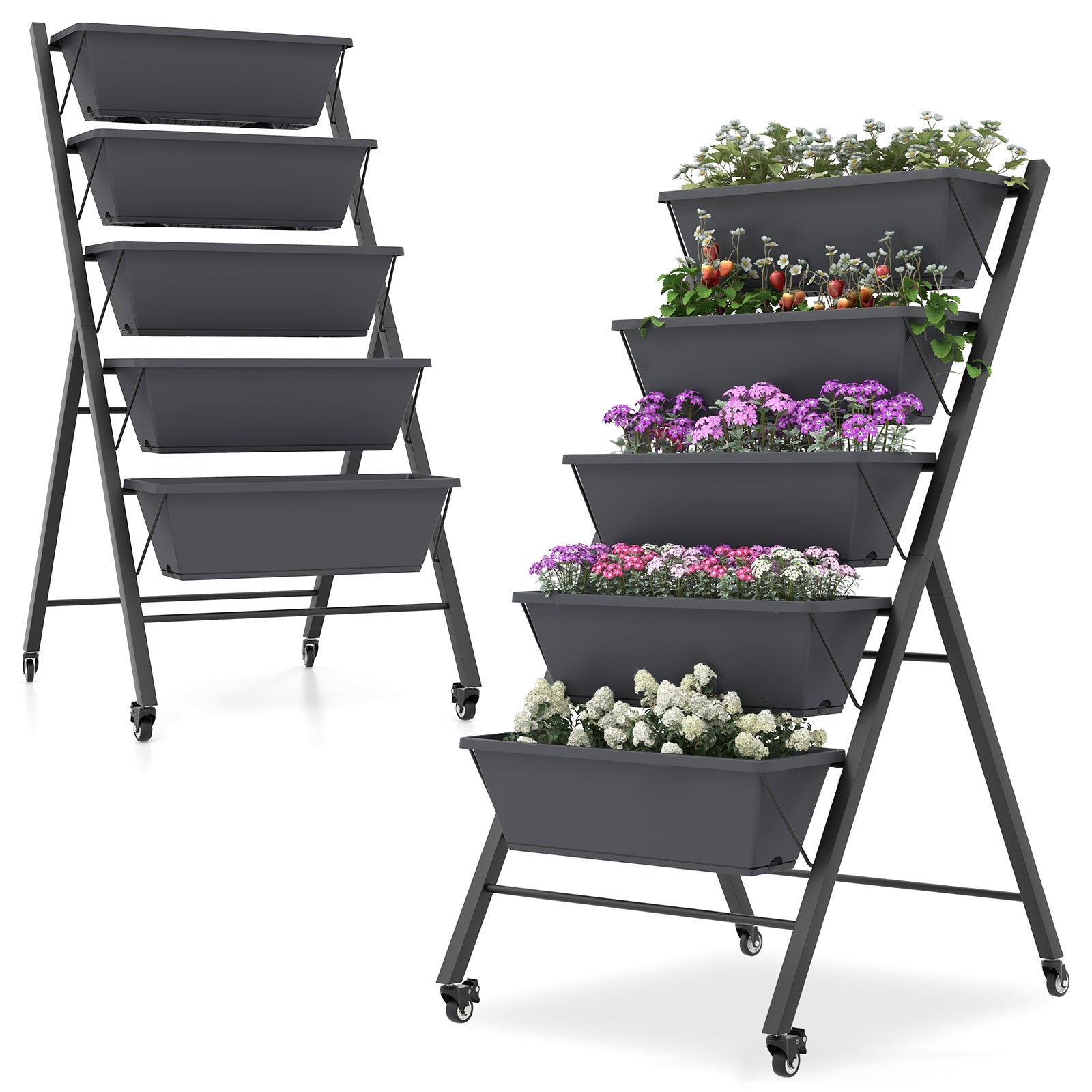 5-Tier Vertical Raised Garden Bed with Wheels and Container Boxes, Black Raised Garden Beds at Gallery Canada