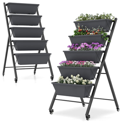 5-Tier Vertical Raised Garden Bed with Wheels and Container Boxes, Black Raised Garden Beds at Gallery Canada