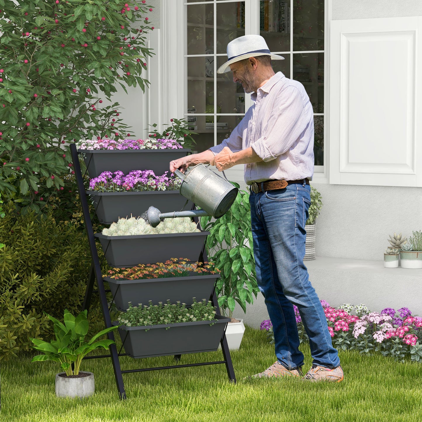 5-Tier Vertical Raised Garden Bed with Wheels and Container Boxes, Black Raised Garden Beds at Gallery Canada