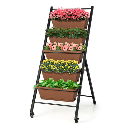 5-Tier Vertical Raised Garden Bed with Wheels and Container Boxes, Brown Raised Garden Beds at Gallery Canada