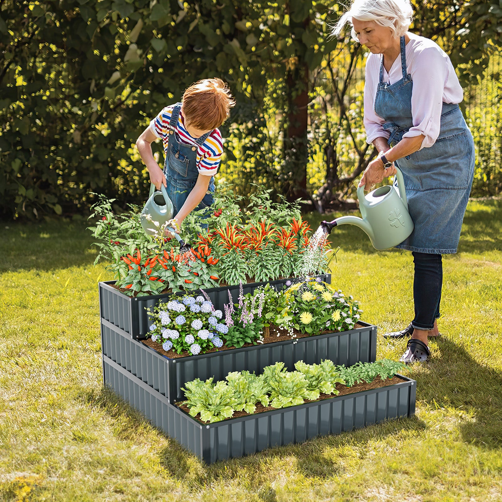 Heavy-Duty Metal Outdoor 3-Tier Raised Garden Bed Planter Box, Black Raised Garden Beds at Gallery Canada