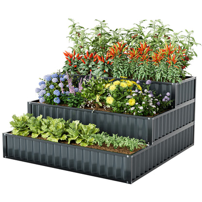Heavy-Duty Metal Outdoor 3-Tier Raised Garden Bed Planter Box, Black Raised Garden Beds Black at Gallery Canada