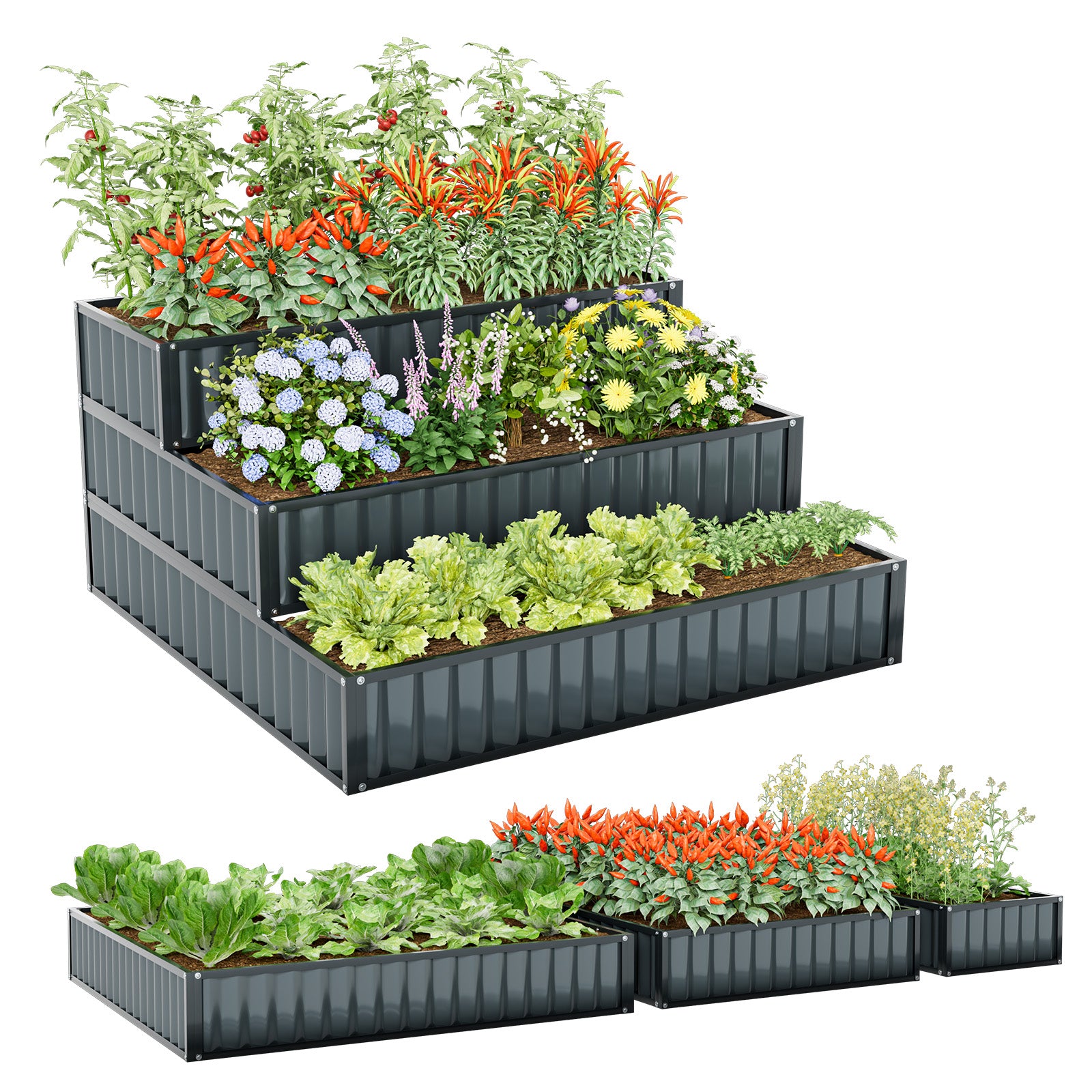 Heavy-Duty Metal Outdoor 3-Tier Raised Garden Bed Planter Box, Black Raised Garden Beds at Gallery Canada
