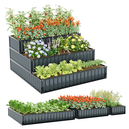 Heavy-Duty Metal Outdoor 3-Tier Raised Garden Bed Planter Box, Black Raised Garden Beds at Gallery Canada