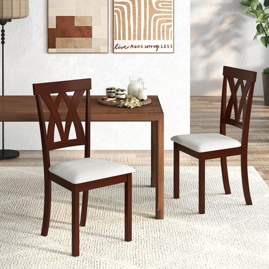 Set of 2 Wood Kitchen Chairs with Faux Leather Upholstered Seat, Beige Dining Chairs Beige at Gallery Canada