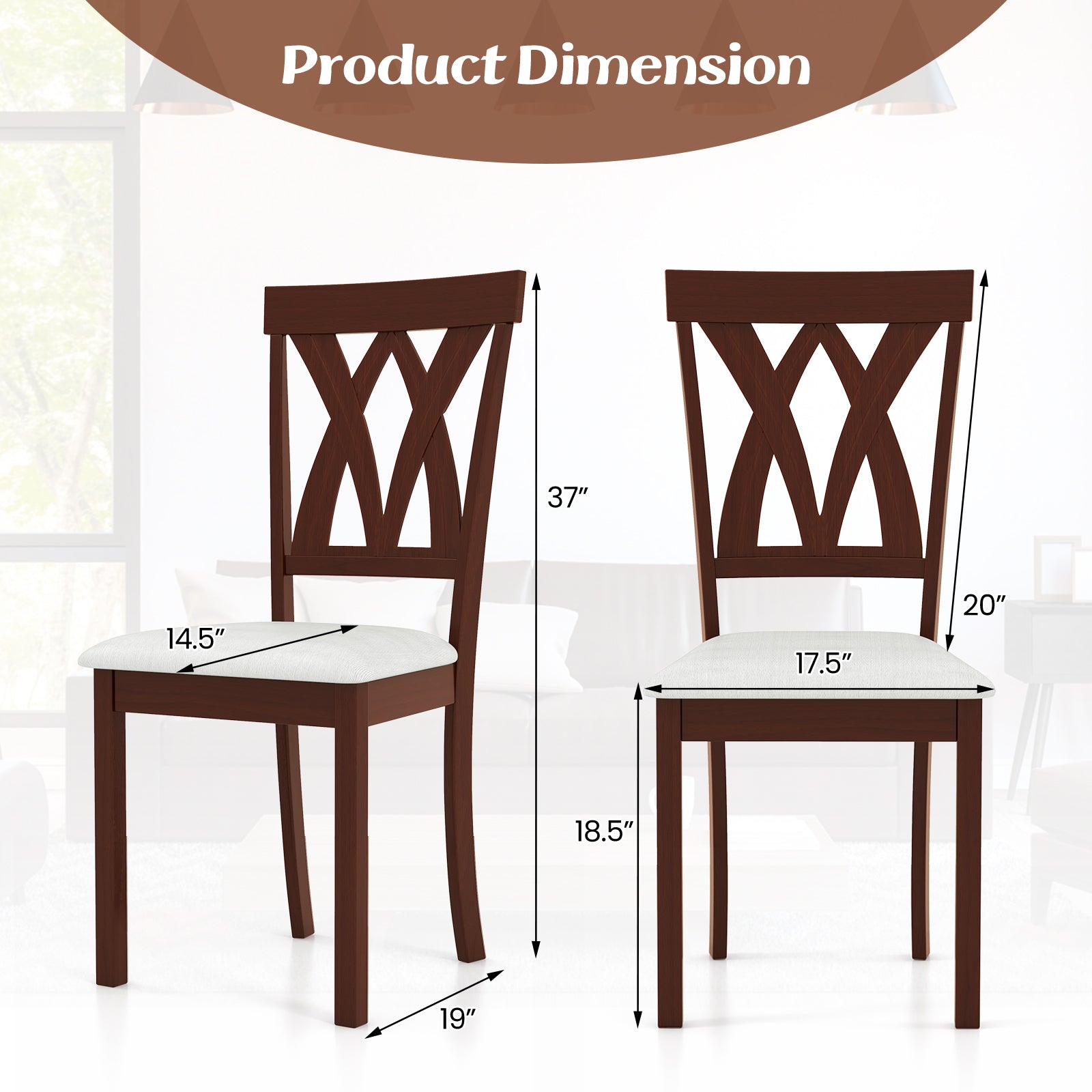 Set of 2 Wood Kitchen Chairs with Faux Leather Upholstered Seat, Beige Dining Chairs at Gallery Canada