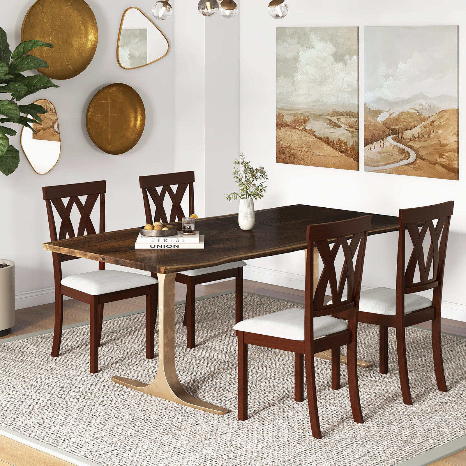 Set of 2 Wood Kitchen Chairs with Faux Leather Upholstered Seat, Beige Dining Chairs at Gallery Canada