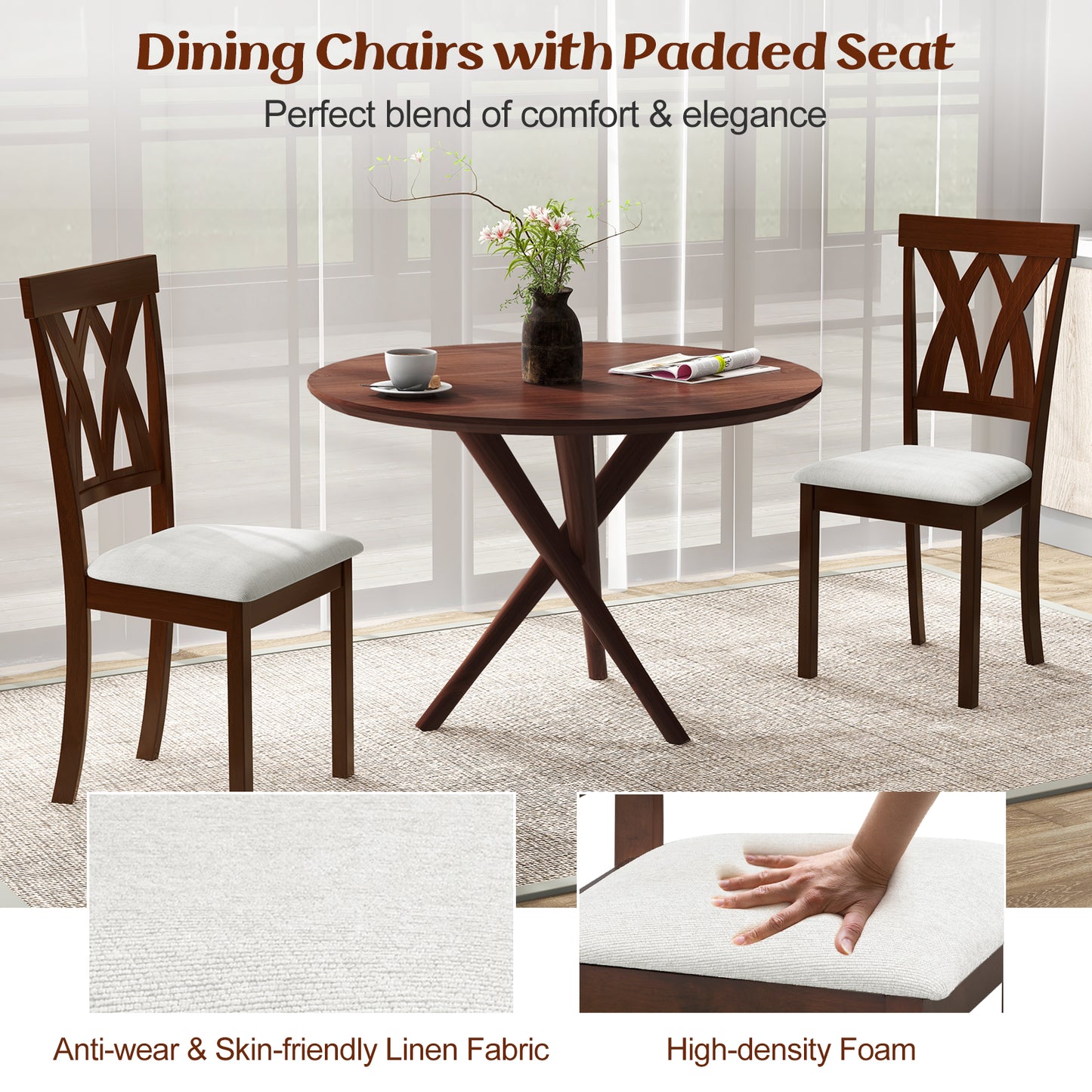 Set of 2 Wood Kitchen Chairs with Faux Leather Upholstered Seat, Beige Dining Chairs at Gallery Canada