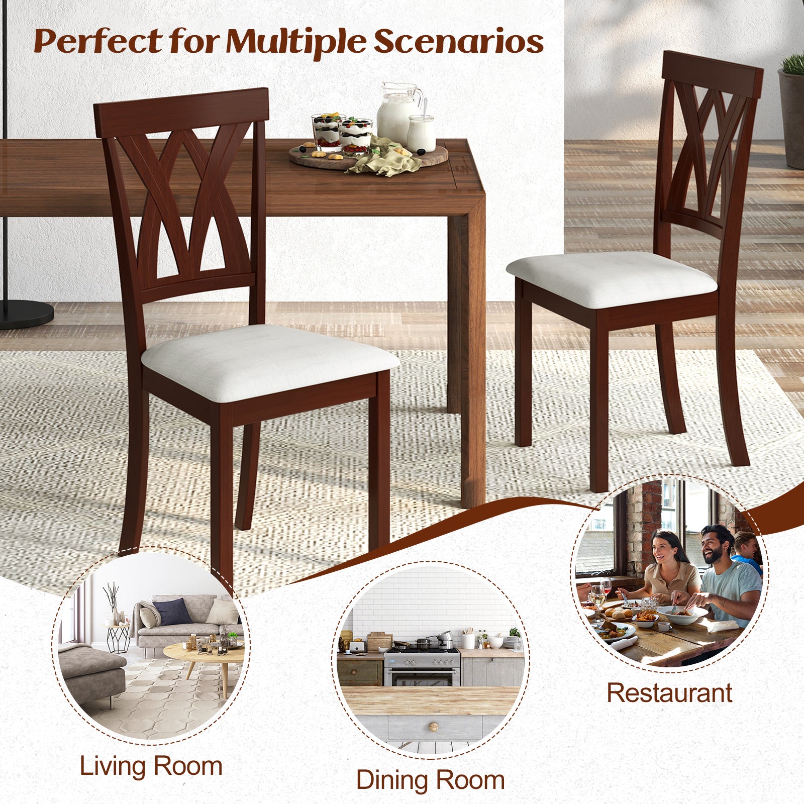 Set of 2 Wood Kitchen Chairs with Faux Leather Upholstered Seat, Beige Dining Chairs at Gallery Canada