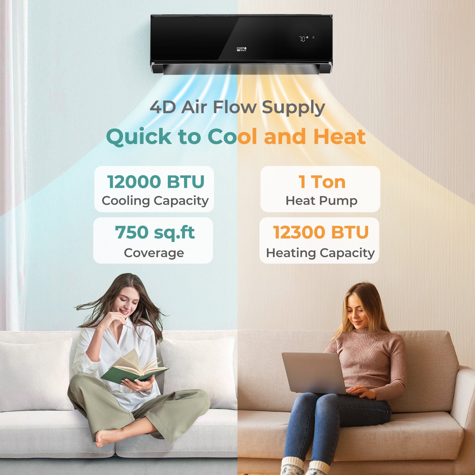 12000 BTU 22 SEER2 208-230V Wifi Enabled Mini Split Air Conditioner and Heater Black, Black Mini Split Air Conditioners at Gallery Canada