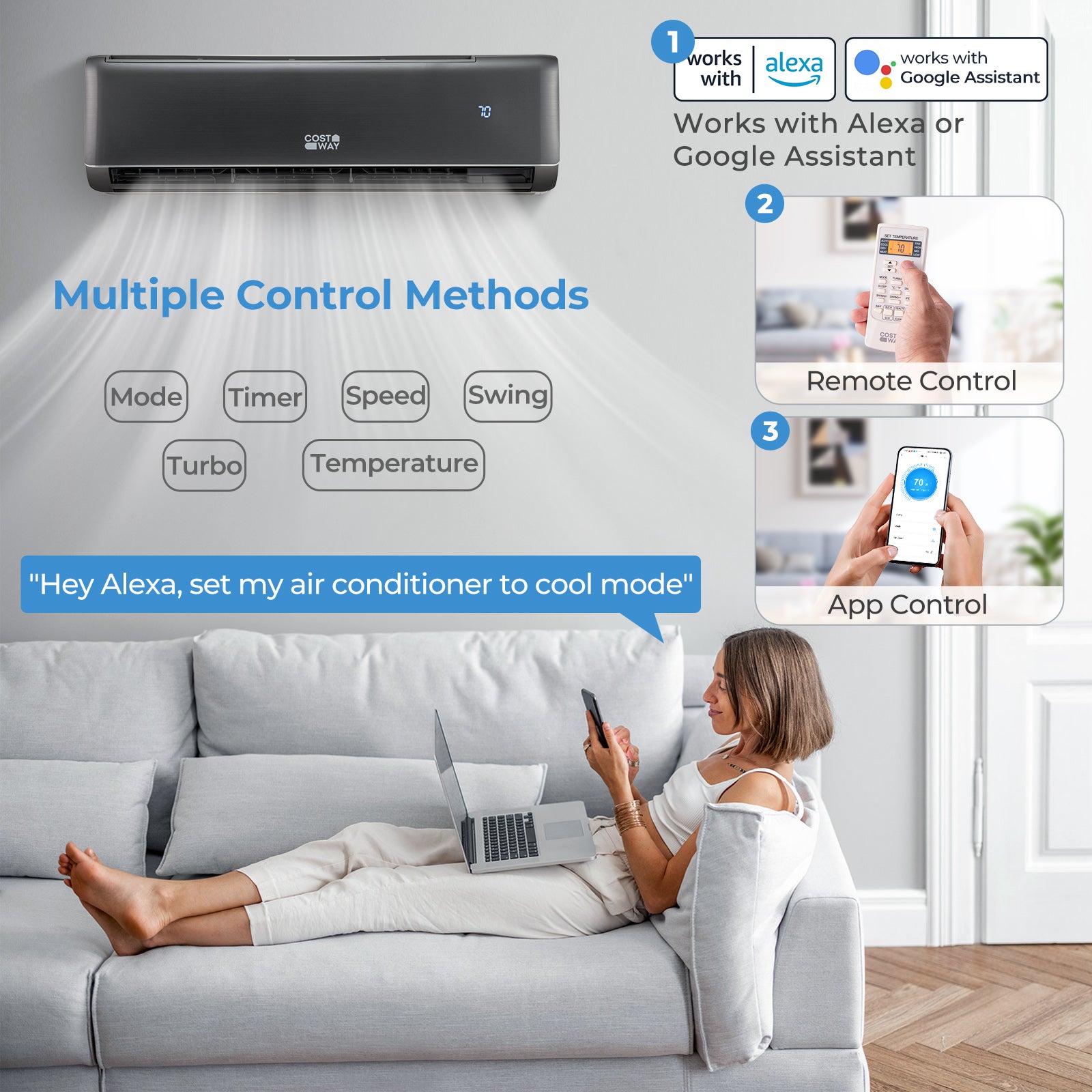 Energy Star Certified 24000 BTU 21 SEER2 208-230V Mini Split Air Conditioner and Heater Gray Wifi Enabled, Gray Mini Split Air Conditioners at Gallery Canada