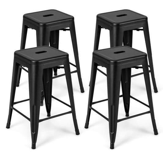 24 Inch Stackable Counter Height Barstool, Set of 4, Black Bar Stools Black at Gallery Canada