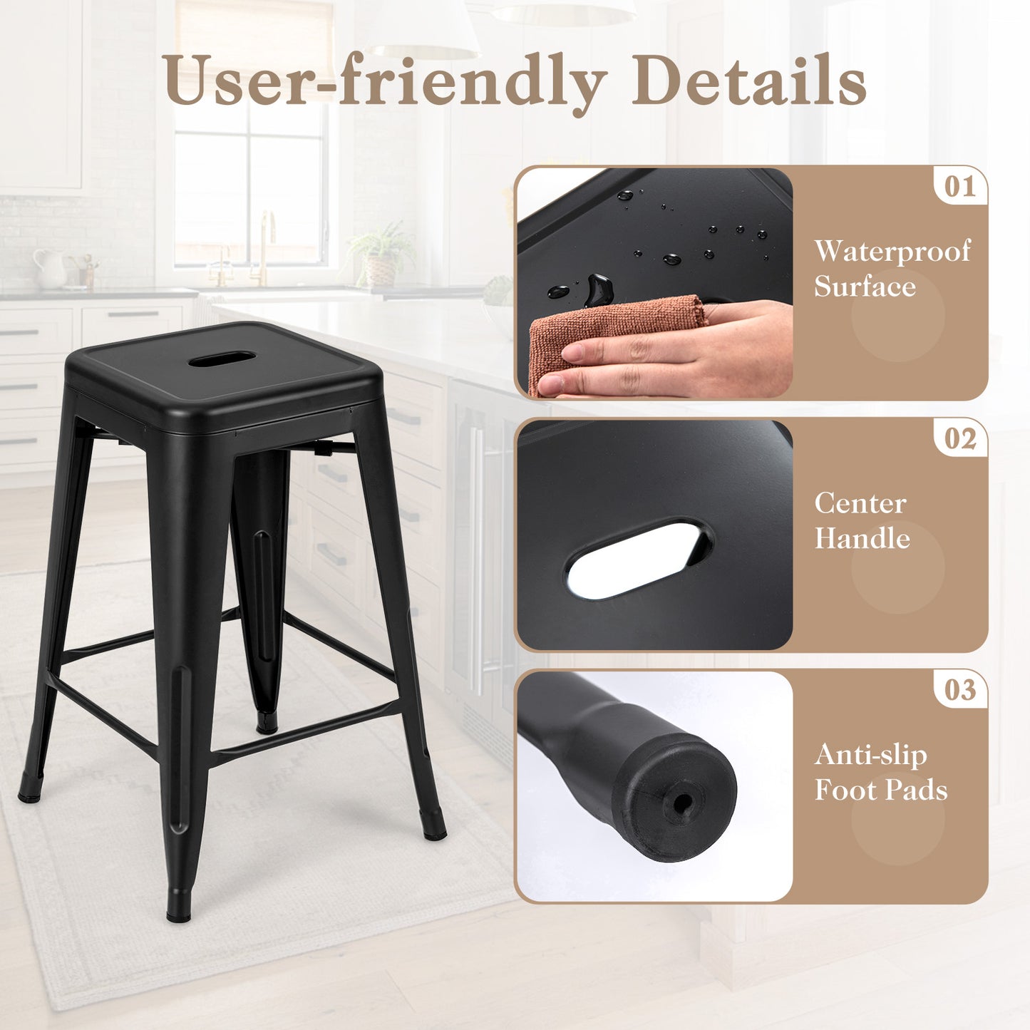 24 Inch Set of 4 Tolix Style Counter Height Barstool Stackable Chair, Black Bar Stools at Gallery Canada