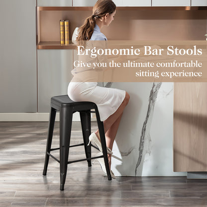 24 Inch Set of 4 Tolix Style Counter Height Barstool Stackable Chair, Black Bar Stools at Gallery Canada