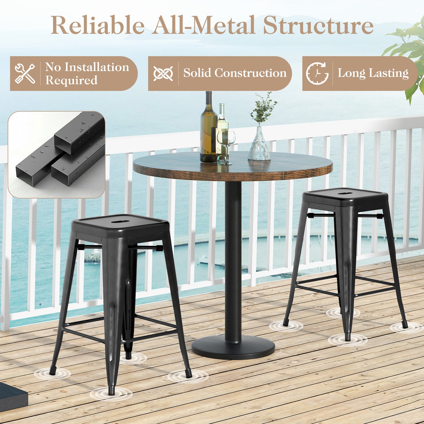 24 Inch Set of 4 Tolix Style Counter Height Barstool Stackable Chair, Black Bar Stools at Gallery Canada