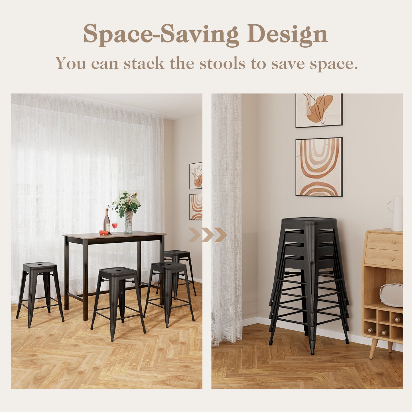 24 Inch Set of 4 Tolix Style Counter Height Barstool Stackable Chair, Black Bar Stools at Gallery Canada