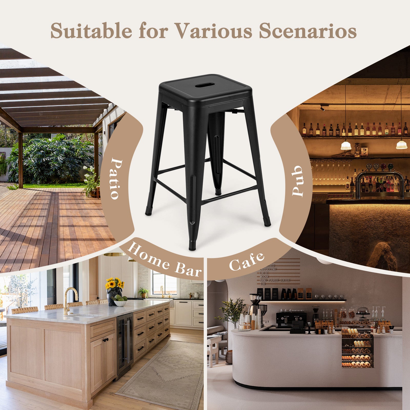 24 Inch Set of 4 Tolix Style Counter Height Barstool Stackable Chair, Black Bar Stools at Gallery Canada