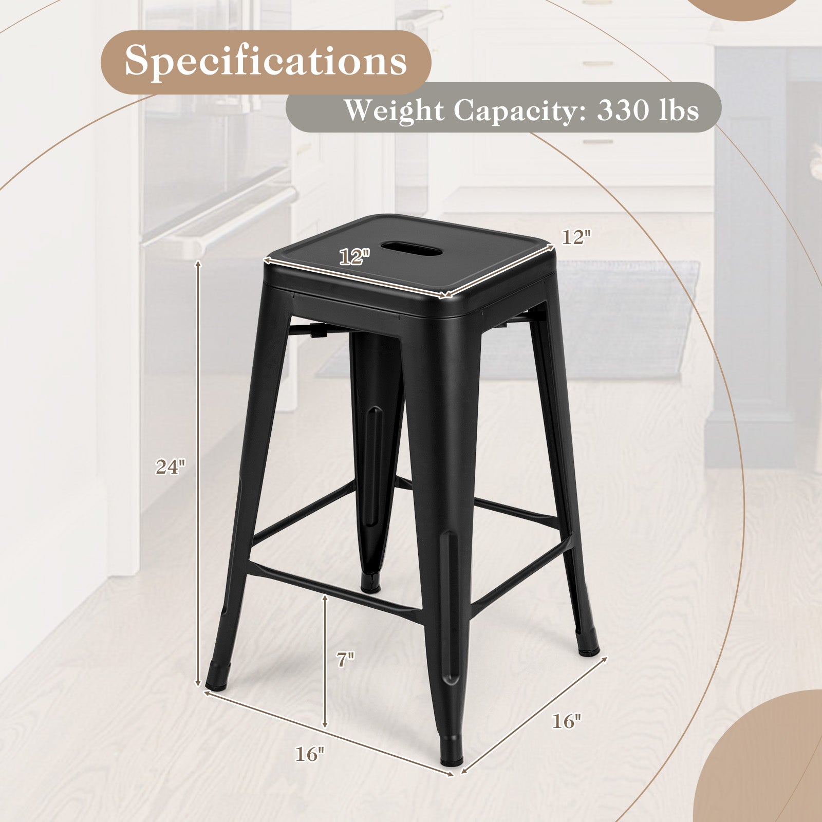 24 Inch Set of 4 Tolix Style Counter Height Barstool Stackable Chair, Black Bar Stools at Gallery Canada