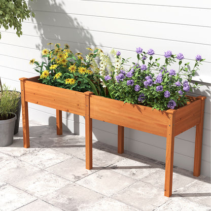 Fir Wood Outdoor Raised Garden Bed with Divider Panel and Drainage Holes, Yellow Raised Garden Beds at Gallery Canada