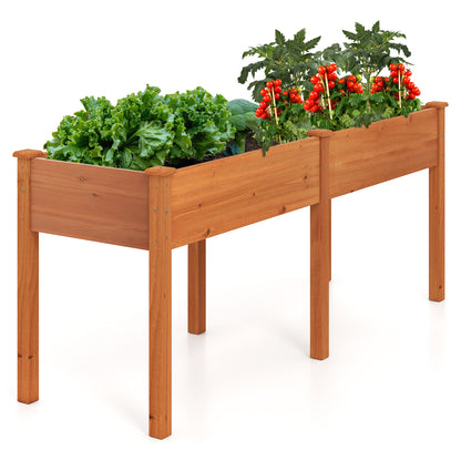 Fir Wood Outdoor Raised Garden Bed with Divider Panel and Drainage Holes, Yellow Raised Garden Beds at Gallery Canada