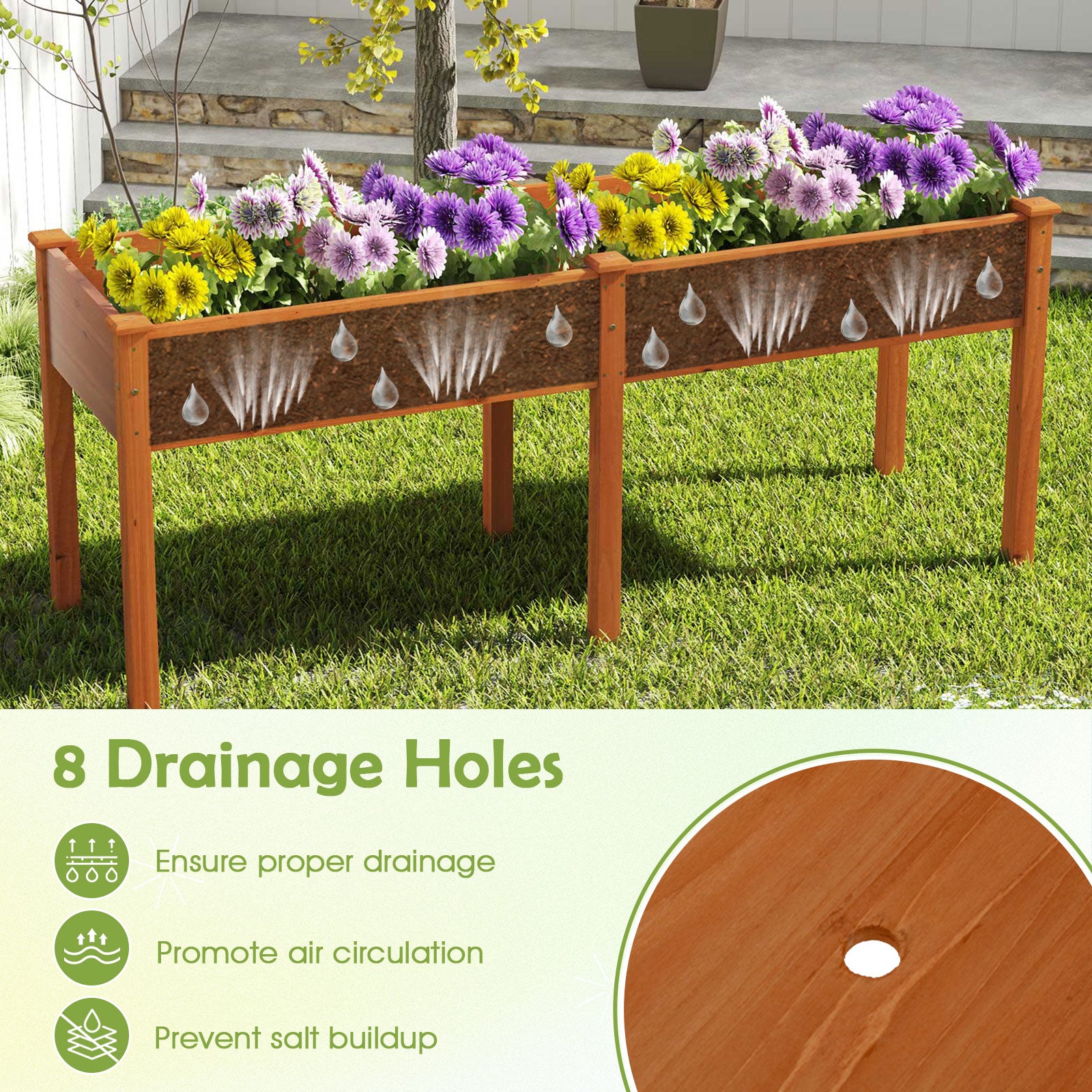 Fir Wood Outdoor Raised Garden Bed with Divider Panel and Drainage Holes, Yellow Raised Garden Beds at Gallery Canada