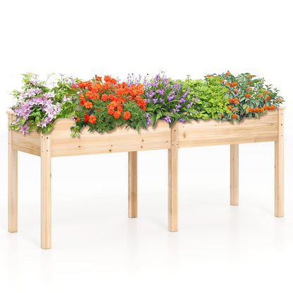Fir Wood Outdoor Raised Garden Bed with Divider Panel and Drainage Holes, Natural Raised Garden Beds at Gallery Canada