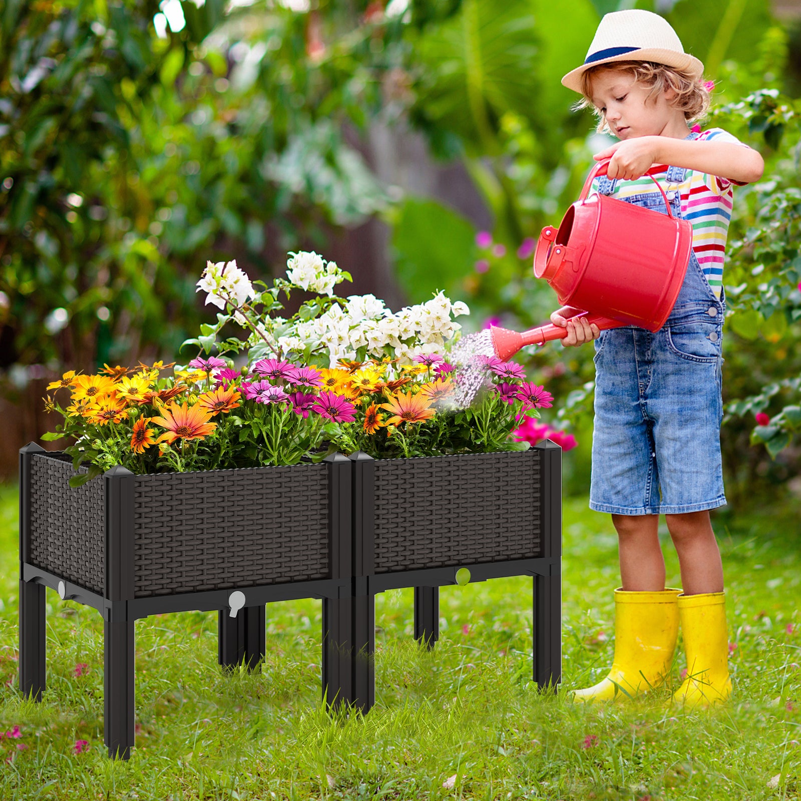 2 Set Elevated Plastic Raised Garden Bed Planter Kit for Flower Vegetable Grow, Brown Raised Garden Beds at Gallery Canada