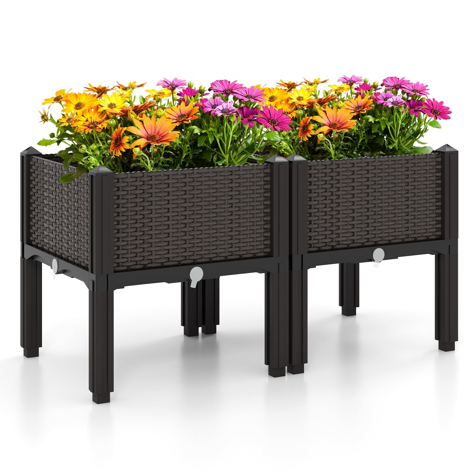 2 Set Elevated Plastic Raised Garden Bed Planter Kit, Brown Raised Garden Beds at Gallery Canada