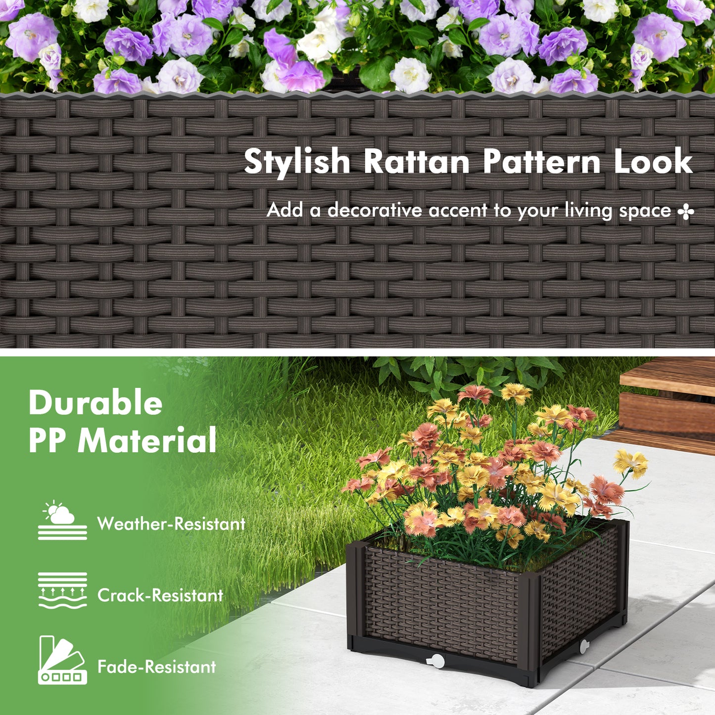 2 Set Elevated Plastic Raised Garden Bed Planter Kit for Flower Vegetable Grow, Brown Raised Garden Beds at Gallery Canada