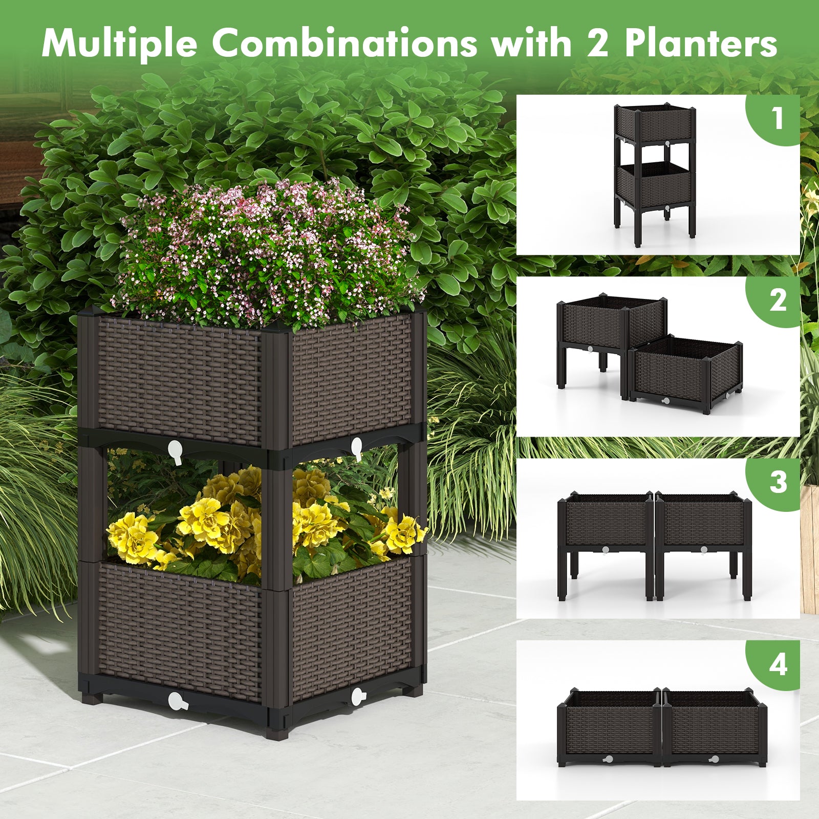 2 Set Elevated Plastic Raised Garden Bed Planter Kit for Flower Vegetable Grow, Brown Raised Garden Beds at Gallery Canada