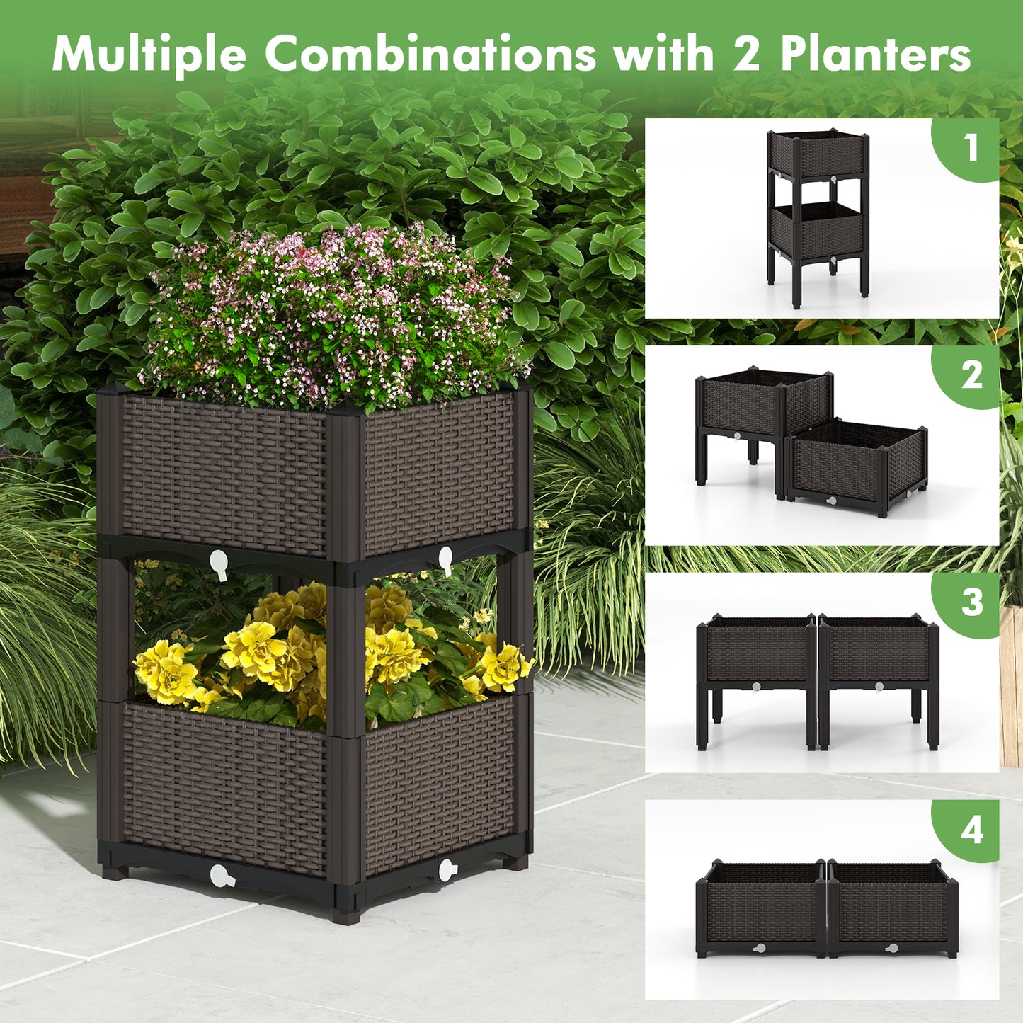 2 Set Elevated Plastic Raised Garden Bed Planter Kit for Flower Vegetable Grow, Brown Raised Garden Beds at Gallery Canada