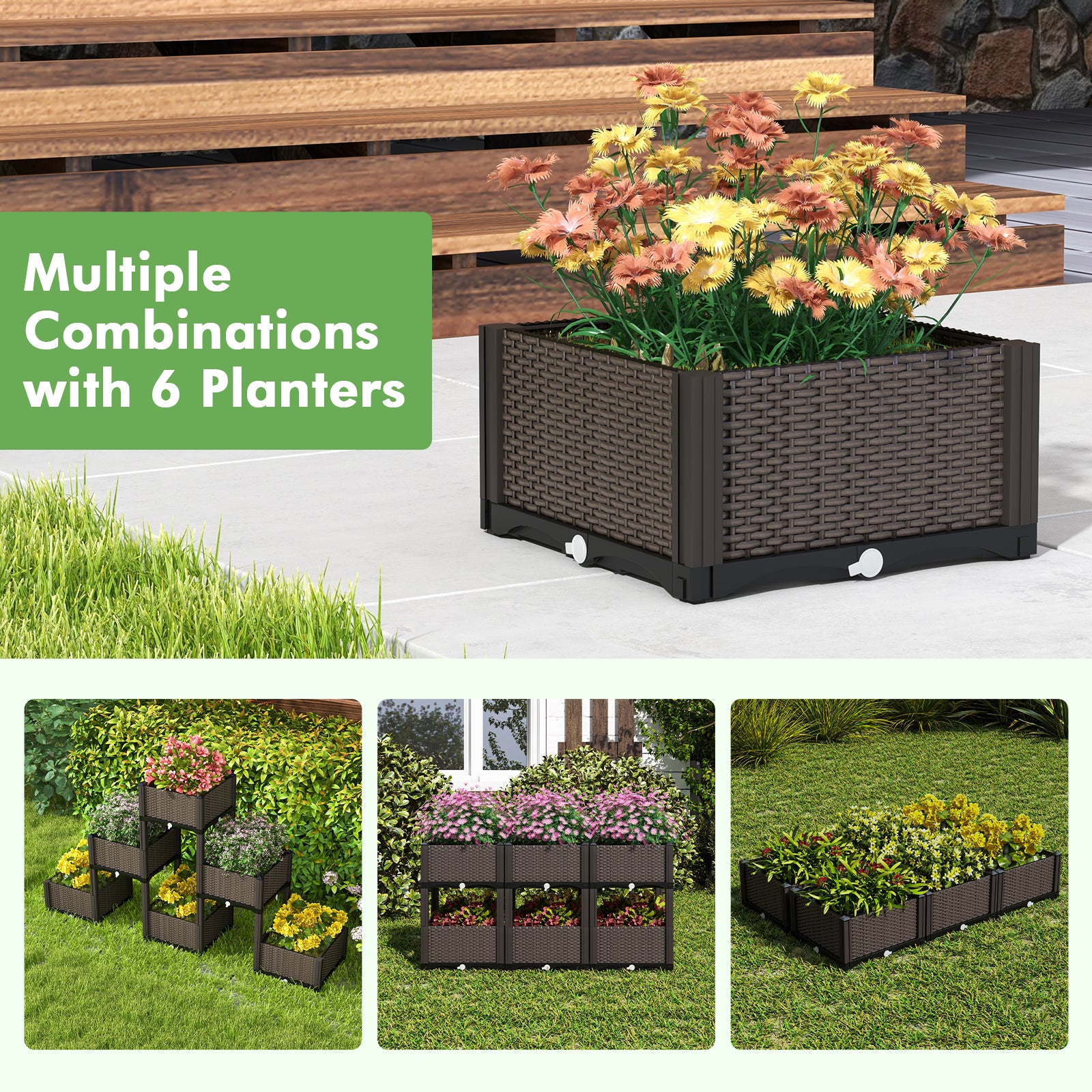 2 Set Elevated Plastic Raised Garden Bed Planter Kit for Flower Vegetable Grow, Brown Raised Garden Beds at Gallery Canada
