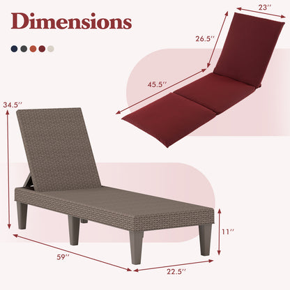 Patio Lounge Outdoor Recliner Chair with Cushion 3-Position Adjustable Backrest, Red Outdoor Chaise Lounges at Gallery Canada