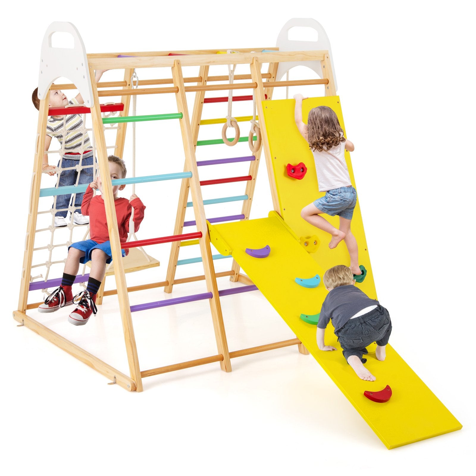 8-in-1 Wooden Jungle Gym Playset with Slide and Monkey Bars, Multicolor Climbers & Slides Multicolor at Gallery Canada
