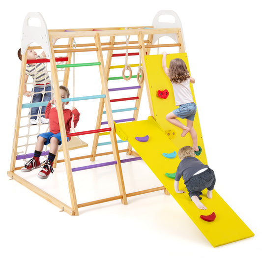 8-In-1 Wooden Jungle Gym Playset With Slide, Monkey Bars, Multicolor Climbers & Slides Multicolor at Gallery Canada