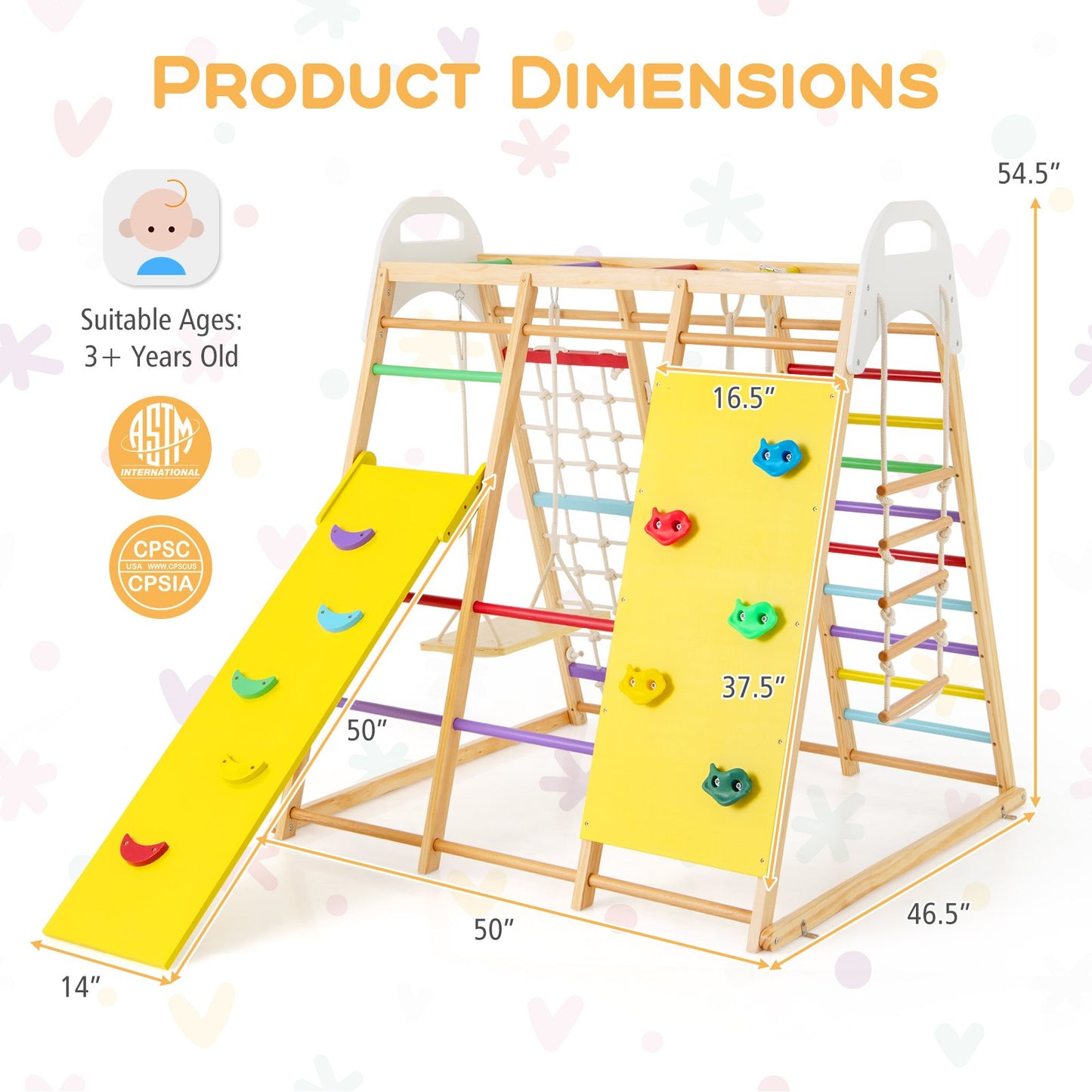 8-in-1 Wooden Jungle Gym Playset with Slide and Monkey Bars, Multicolor Climbers & Slides at Gallery Canada